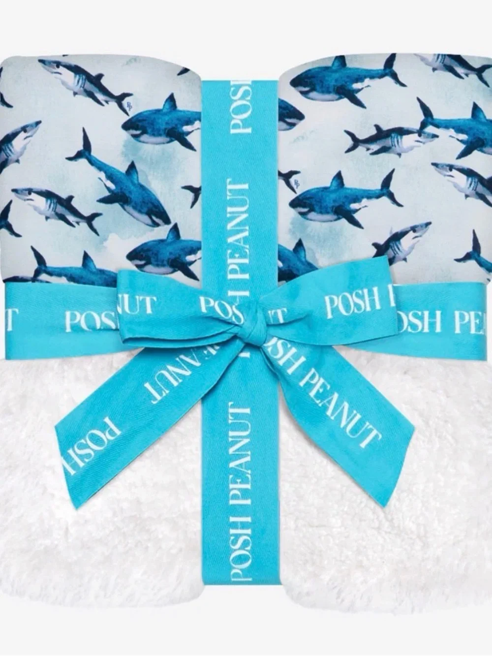 Posh Peanut Light Blue Shark-Print blanket